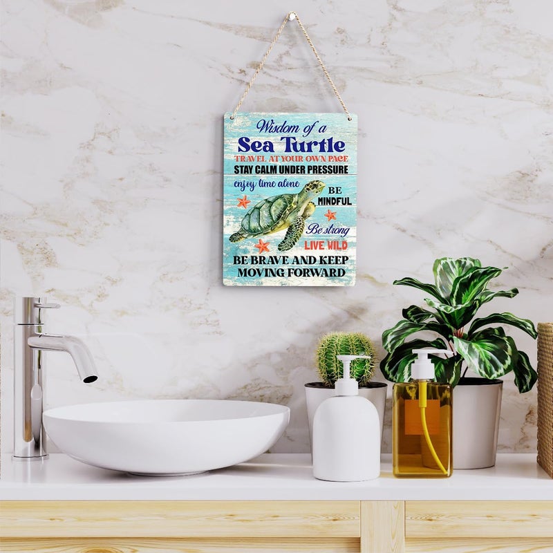 BELLOWDEER Sea Turtle Decor Inspirational Turtle Decor Plaque Signs Gifts for Turtle Lovers Gift Ideas for Friends Office Bedroom Living Room Home Beach House Nursery Wall Art Decor Wooden Hanging Sign 8x10 Inch - Image 5